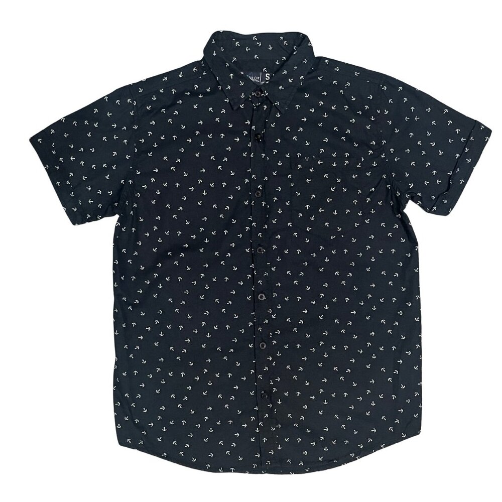 Ankor Sailing Team Mens Button Down Shirt Anchor Print Sz S Navy Nautical Casual